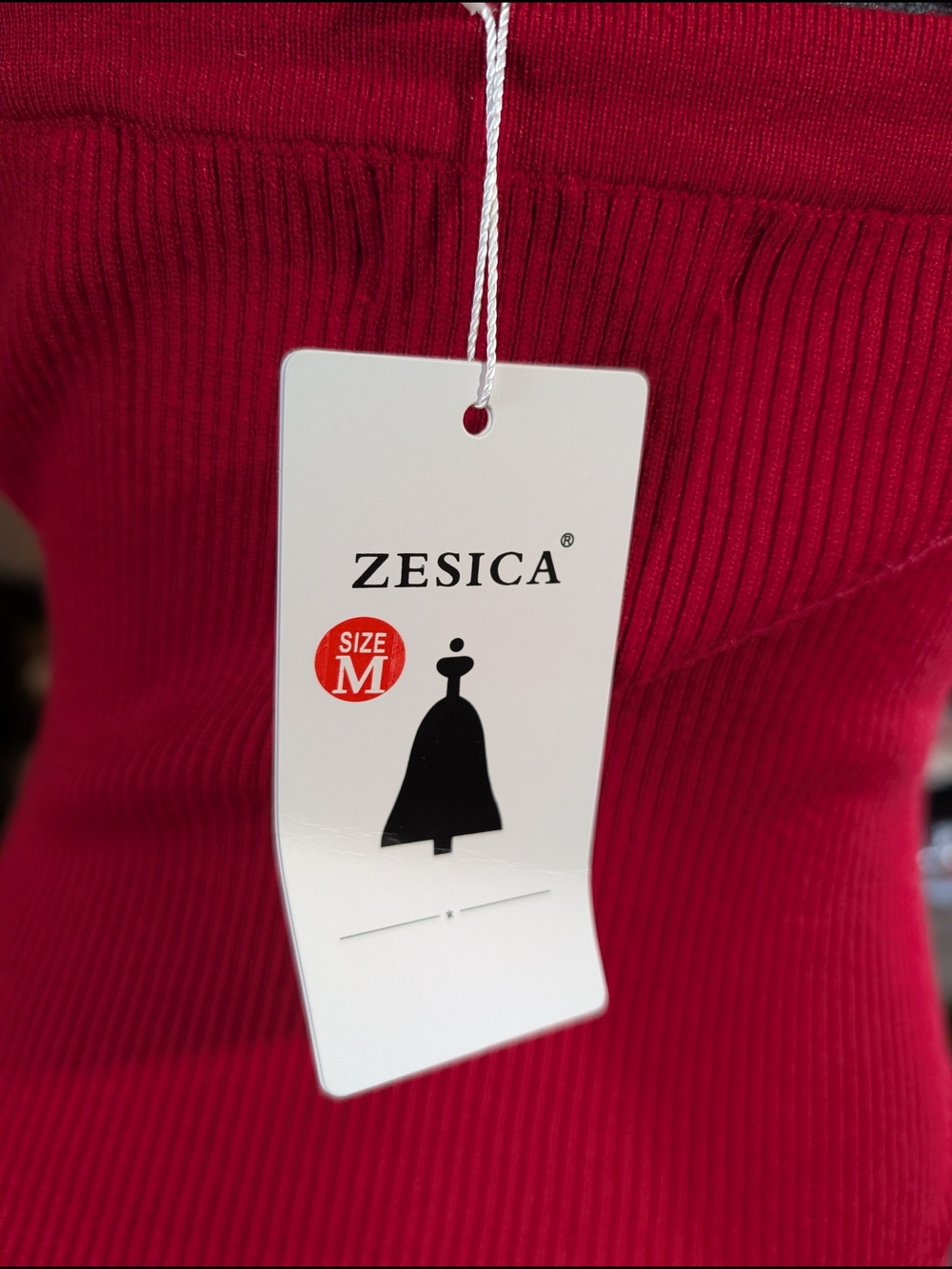 ZESICA‎ Red One Shoulder Bodycon Midi Dress Sleeveless Slit Size M - Picture 4 of 9